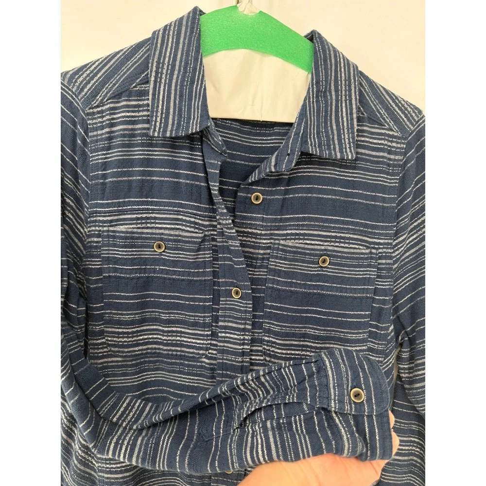 prAna Shirt Dress Women Small Blue White Striped Long Sleeve Tunic Boho Gorpcore